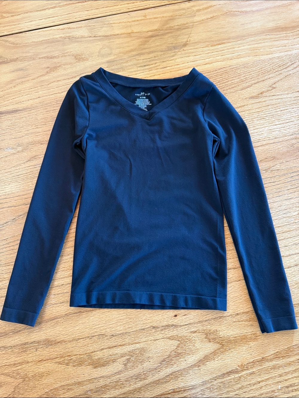 Classic Navy Long-Sleeve V-Neck Top for Kids